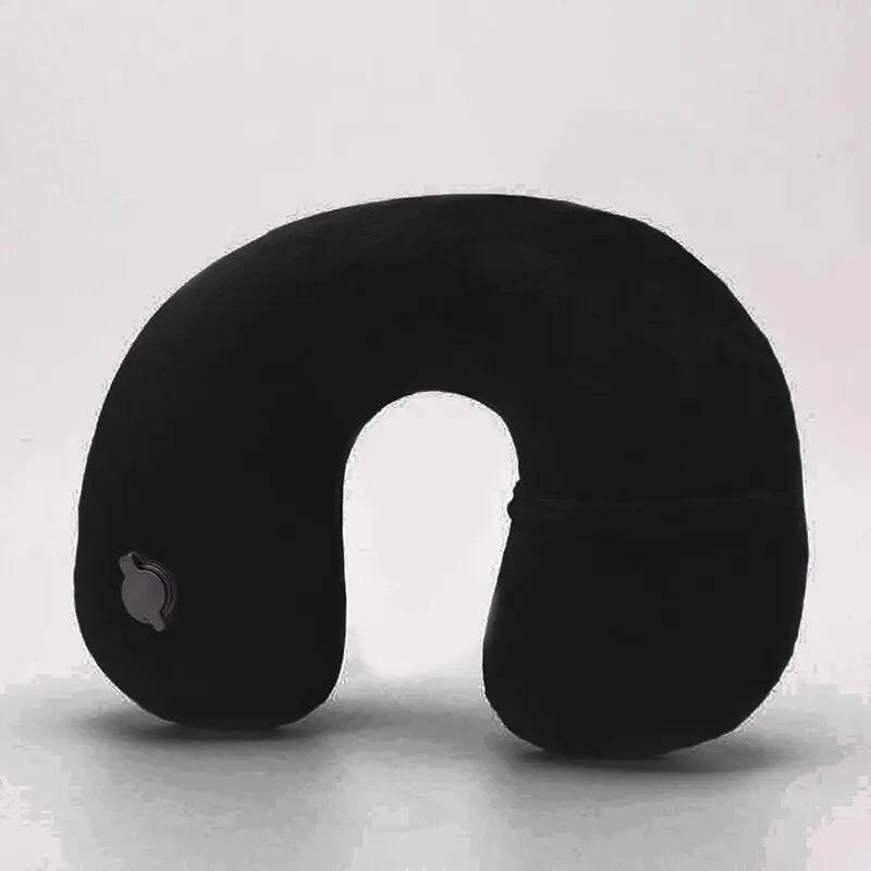 Xparata™ 1PC U-shaped Travel Pillow Portable Inflatable Neck Cervical Spine Support Short Plush Cushion Office Sleep Essentials (Black)