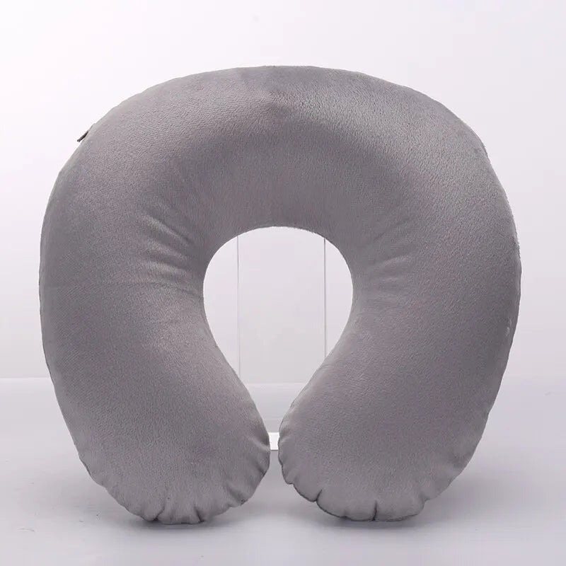 Xparata™ 1PC U-shaped Travel Pillow Portable Inflatable Neck Cervical Spine Support Short Plush Cushion Office Sleep Essentials (Gray)