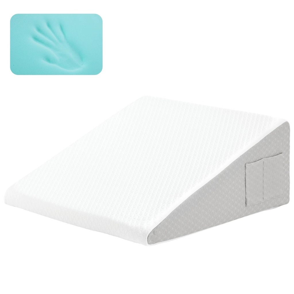 Xparata™ 1pc Ultimate Memory Foam Wedge Pillow - Enhanced Sleep Support for Surgery Recovery, Ideal Leg Elevation & Acid Reflux Relief, T (White  Grey / 24inx24inx12in)