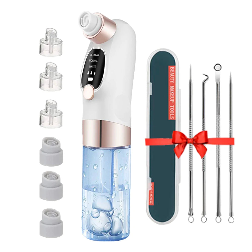 Blackhead Remover Pore Vacuum Face Cleaner Electric Pimple Acne Black Head Removal USB Rechargeable Water Cycle Black Dot Remove (White Add Gift)