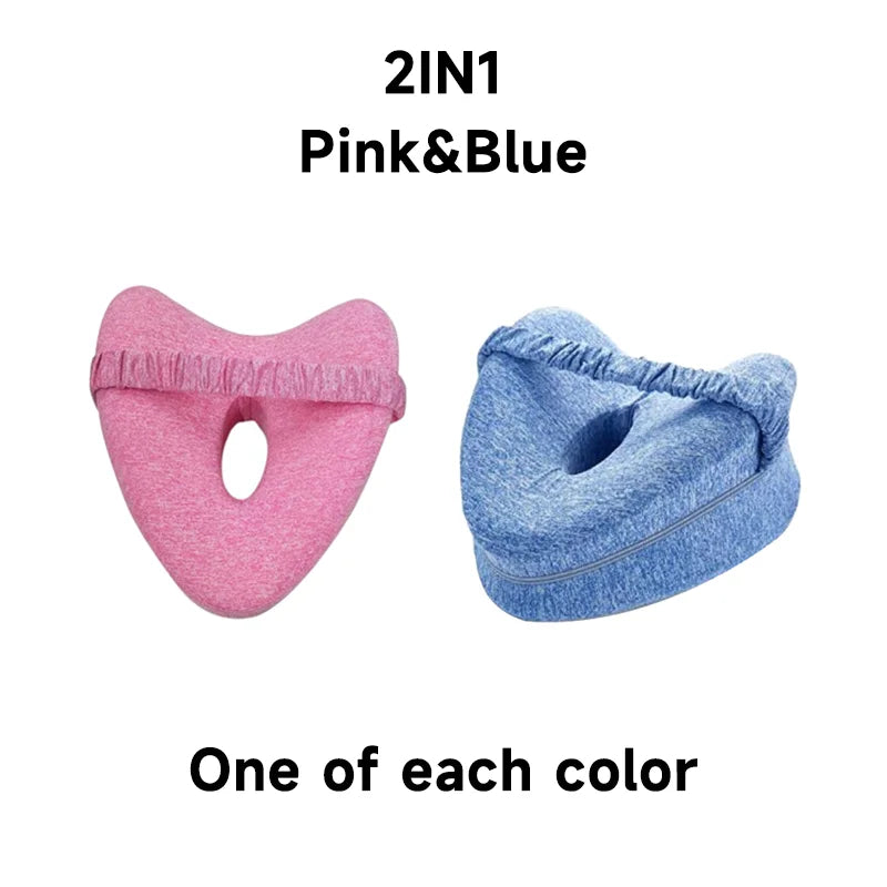 Body Memory Cotton Leg Pillow Home Foam Pillow Sleeping Orthopedic Sciatica Back Hip Joint for Pain Relief Thigh Leg Pad Cushion (Pink-Blue-2Pc)