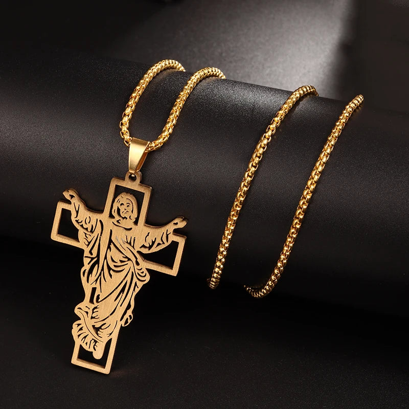 Christ Cross Jesus Quality Pendant Necklace (Al19890-Gold)