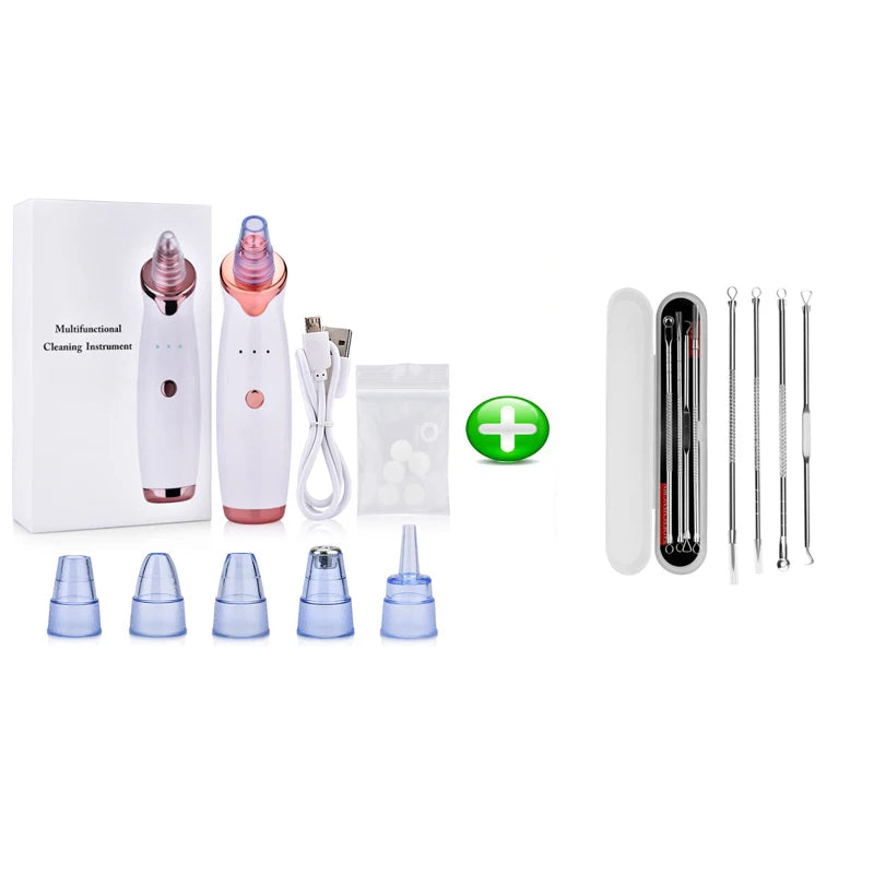 Facial Cleaner Nose Blackhead Remover Deep Pore Acne Pimple Removal Vacuum Suction Diamond T Zone Beauty Tool Face Household SPA (Add Ance Needles)