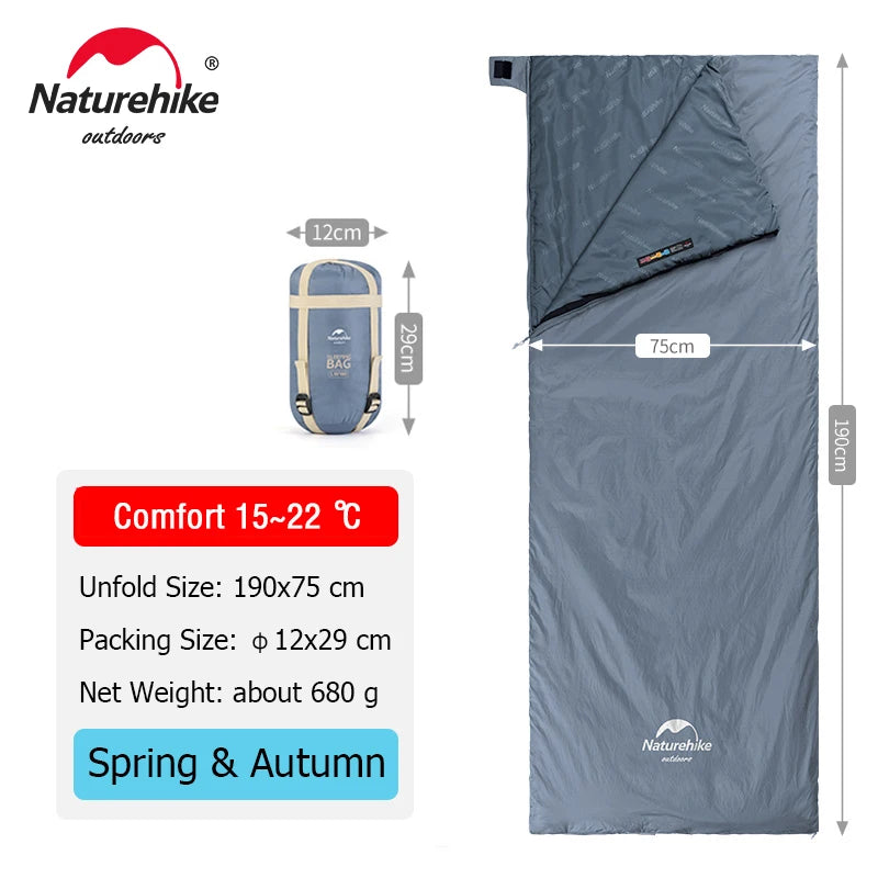 Xparata™ Naturehike lw180 Sleeping Bag Ultralight Cotton Sleeping Bag Spring Summer Sleeping Bag Outdoor Hiking Camping Sleeping Bag (Blue - 190x75 cm)