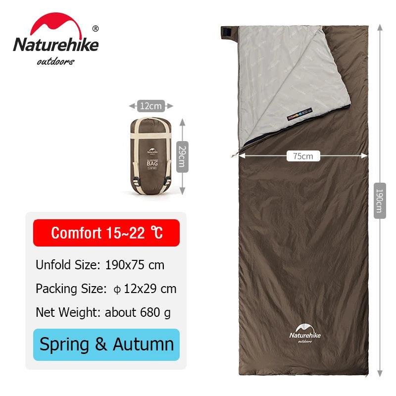 Xparata™ Naturehike lw180 Sleeping Bag Ultralight Cotton Sleeping Bag Spring Summer Sleeping Bag Outdoor Hiking Camping Sleeping Bag (Brown - 190x75 cm)