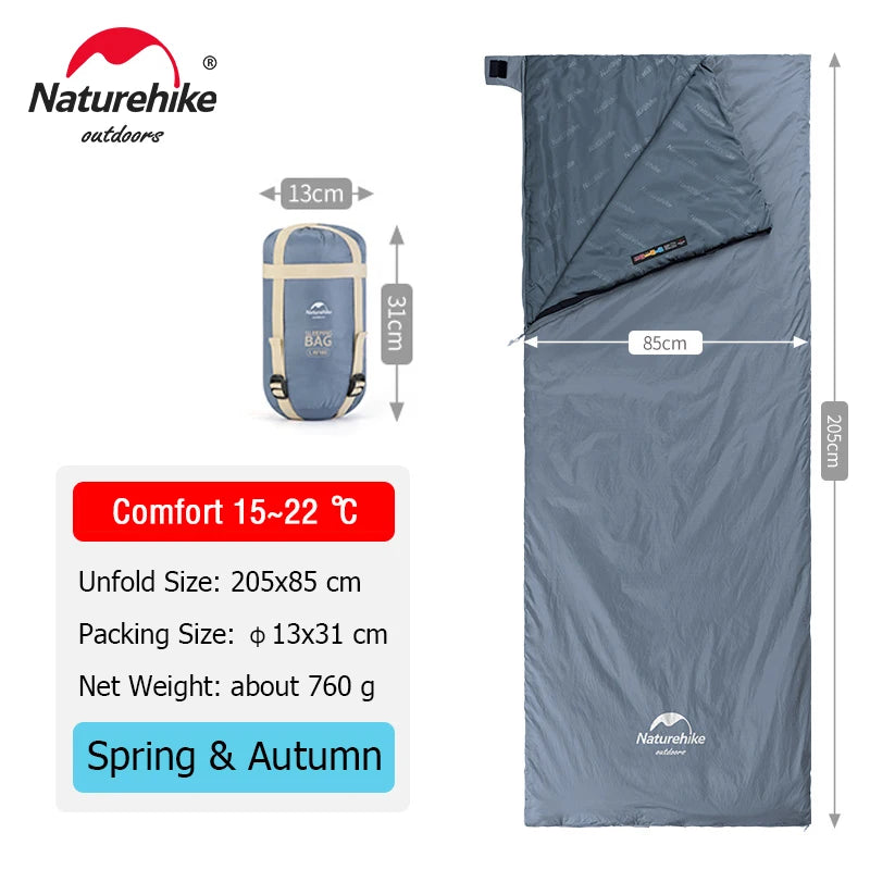 Xparata™ Naturehike lw180 Sleeping Bag Ultralight Cotton Sleeping Bag Spring Summer Sleeping Bag Outdoor Hiking Camping Sleeping Bag (Blue - 205x85 cm)