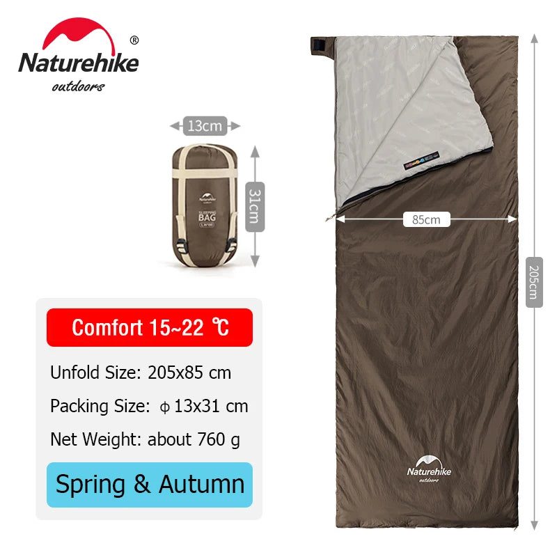 Xparata™ Naturehike lw180 Sleeping Bag Ultralight Cotton Sleeping Bag Spring Summer Sleeping Bag Outdoor Hiking Camping Sleeping Bag (Brown - 205x85 cm)