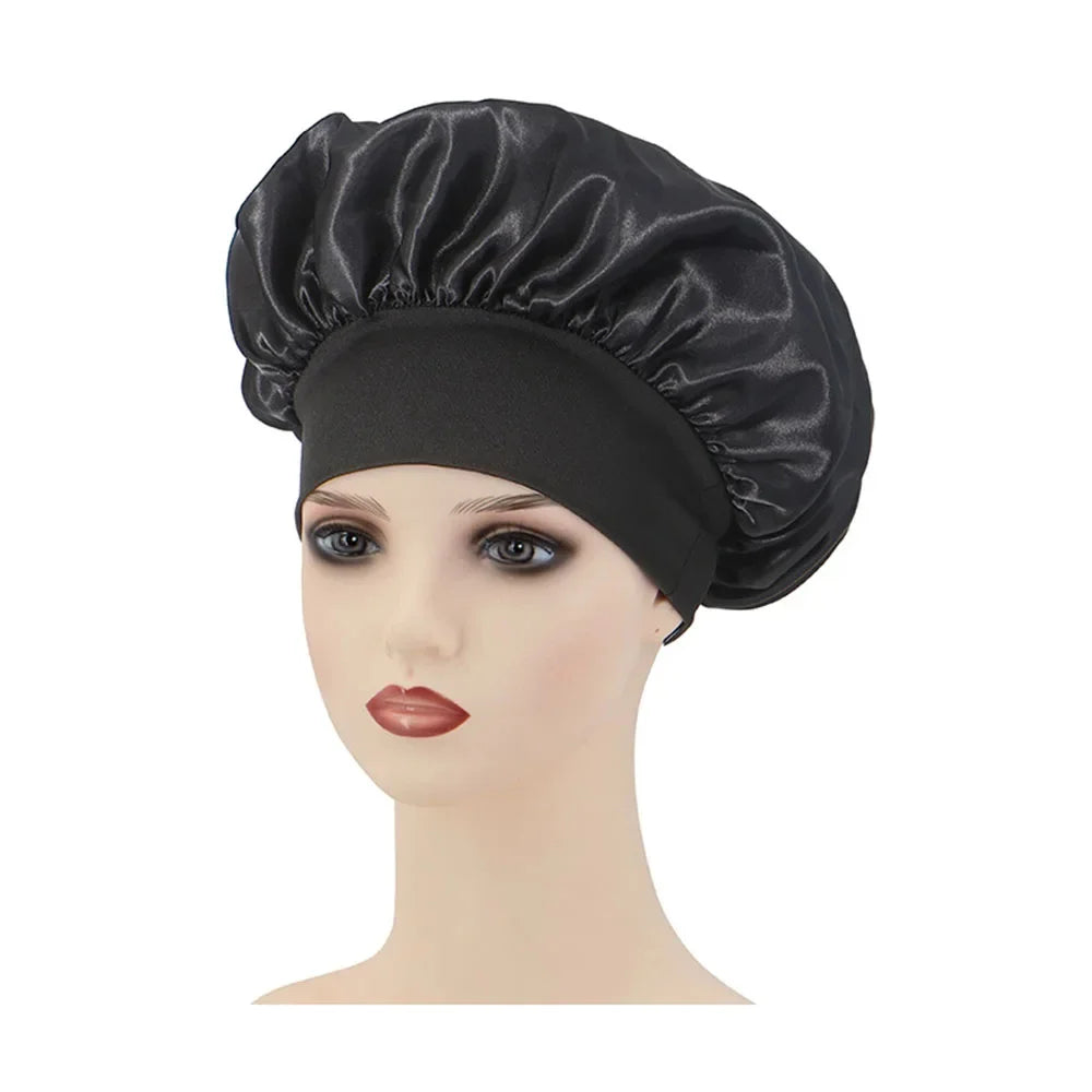 Xparata™ Newly Satin Night Hair Cap Women's Solid Sleeping Hat Sleep Care Bonnet Nightcap For Women Unisex Cap (Black)