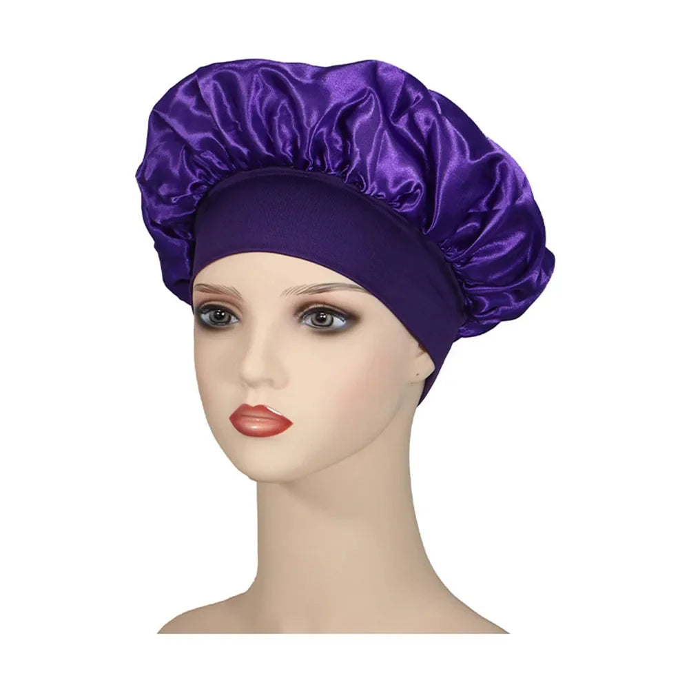 Xparata™ Newly Satin Night Hair Cap Women's Solid Sleeping Hat Sleep Care Bonnet Nightcap For Women Unisex Cap (Purple)