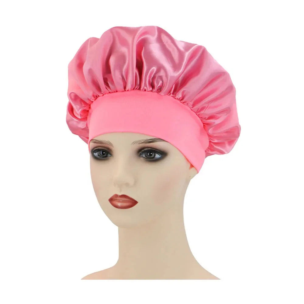 Xparata™ Newly Satin Night Hair Cap Women's Solid Sleeping Hat Sleep Care Bonnet Nightcap For Women Unisex Cap (Pink)