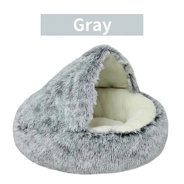 Xparata™ Plush Hooded Pet Bed Round Fluffy Soft Cat Bed Pet Cushion Warm Cat Dog 2 in 1 Sleeping Nest Cave for Small Dogs (Gray / 50x50cm)