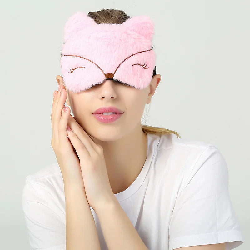 Xparata™ Sleeping Mask Sleeping Blindfold Soft Plush Eye Masks Cute Cat Eye Cover Plush Mask Eyepatch Nap Health Eye Cover (Pink Fox)