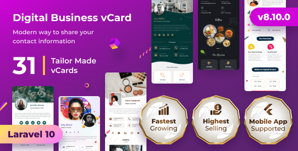 vCard SaaS  Business Card Builder SaaS  Laravel VCard Saas  NFC Card  With Mobile App