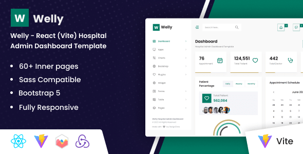 Welly  React (Vite) Hospital Admin Dashboard Bootstrap Template