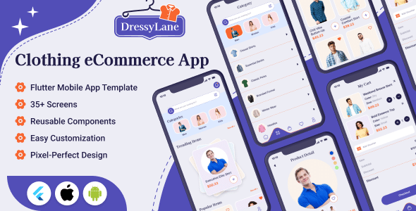 DressyLane  eCommerce Clothing Shop Flutter Mobile App Template | Sell Clothes for Men, Women &amp; Kid
