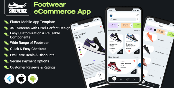 ShoeVerce  eCommerce App for Footwear Store  Flutter Mobile App Template | Android &amp; iOS