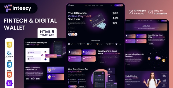 Finteezy  Fintech Startup &amp; Digital Wallet HTML5 Website