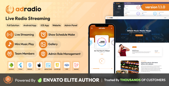 AdRadio  Live Radio Streaming Website and Apps with Admin Panel