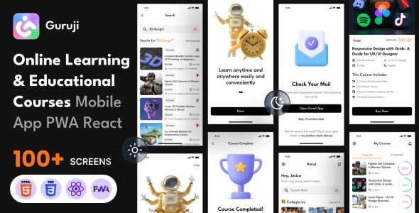 Guruji  Online Learning and Education Mobile App PWA React Template