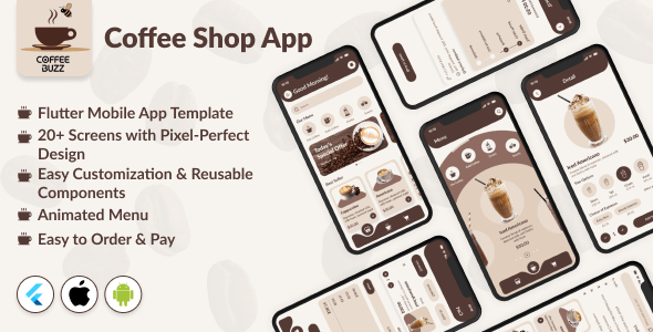 CoffeeBuzz  eCommerce App for Coffee Shop  Flutter Mobile App Template | Android &amp; iOS