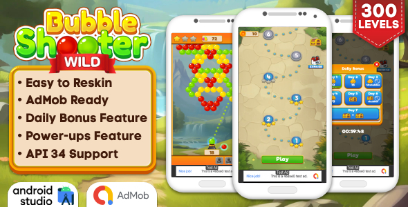 Bubble Shooter Wild  Bubble Shooter Game Android Studio Project with AdMob Ads + Ready to Publish