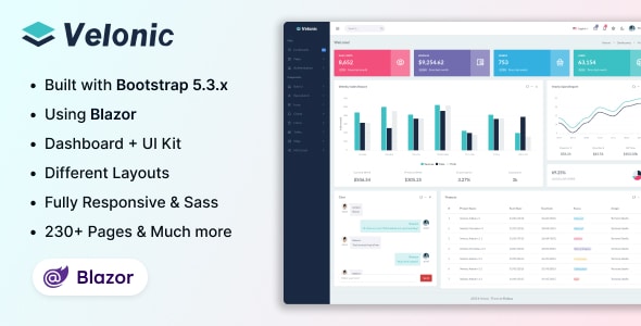Velonic  Blazor Admin &amp; Dashboard Template