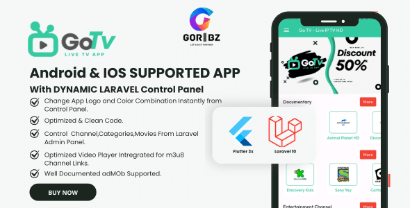 Go TV Live TV App Uisng Flutter for Android &amp; IOS with web admin panel