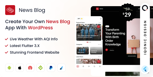 News Blog  News App with Flutter + Website with WordPress Backend