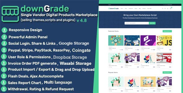 downGrade  Single Vendor Digital Products Marketplace