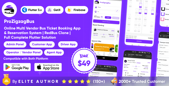 ProZigzagBus : Online Multi Vendor Bus Ticket Booking App &amp; Reservation System Flutter Solution