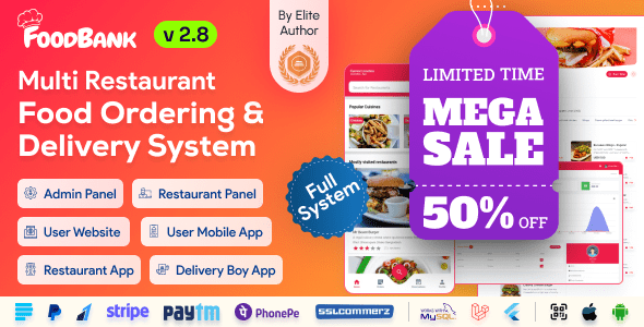 FoodBank Multi Restaurant  Food Delivery App | Restaurant App with Admin &amp; Restaurant Panel