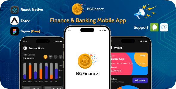 BG Finance  Banking React Native Expo App | Free Figma | iOS | Android