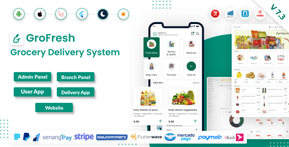 GroFresh  (Grocery, Pharmacy, eCommerce, Store) App and Web with Laravel Admin Panel + Delivery App