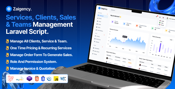 Zaigency  Services, Clients, Sales &amp; Teams Management Laravel Script