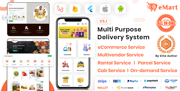 eMart | Multivendor Food, On-demand, eCommerce, Parcel, Taxi Booking, Car Rent App with Admin &amp; Web
