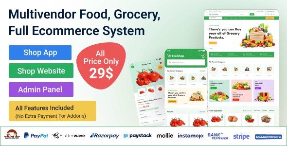 EcoShop  Multivendor Food, Grocery, Ecommerce Flutter App with Admin Panel &amp; Website