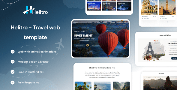 Helitro  Explore the World with a Travel Website Built in Flutter Web| Flutter Web Landing Page