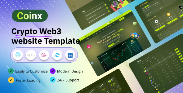 Coinx  Crypto Web3 Website React Next JS Tailwind CSS Template