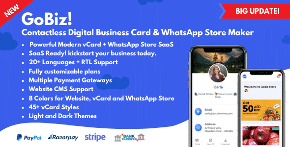 GoBiz  Digital Business Card + WhatsApp Store Maker | SaaS | vCard Builder