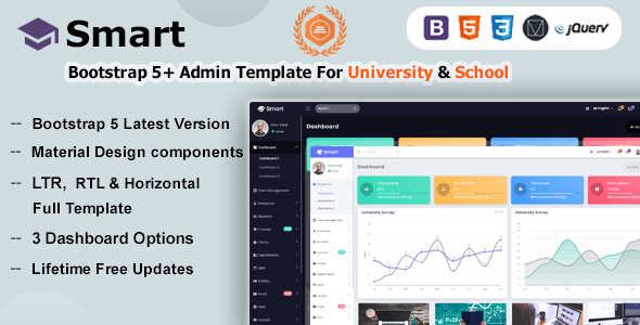 Smart  Bootstrap 5 Material Design Admin Dashboard Template for University, School &amp; Colleges