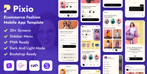 Pixio  Ecommerce Fashion Mobile App Template ( Bootstrap + PWA )