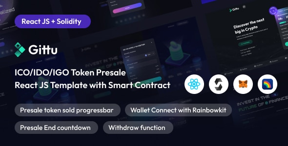 Gittu  ICO/IDO/IGO Token Presale Template With Smart Contract (React JS+Solidity)