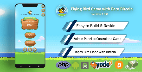 Flying Bird Game  Play to Earn Bitcoin with Admin Panel