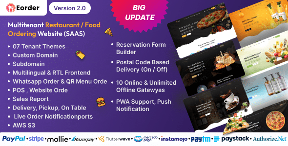 Eorder  Multitenant Restaurant / Food Ordering Website (SAAS)