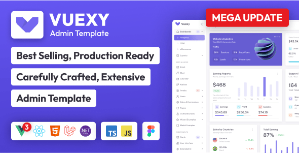 Vuexy  Vuejs, React  Next.js, HTML, Laravel &amp; Asp.Net Admin Dashboard Template