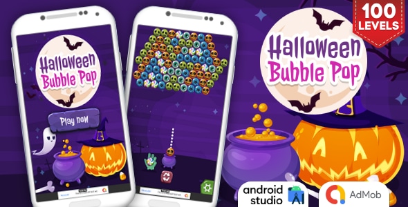 Halloween Bubble Pop  Bubble Shooter Game Android Studio Project with AdMob Ads + Ready to Publish