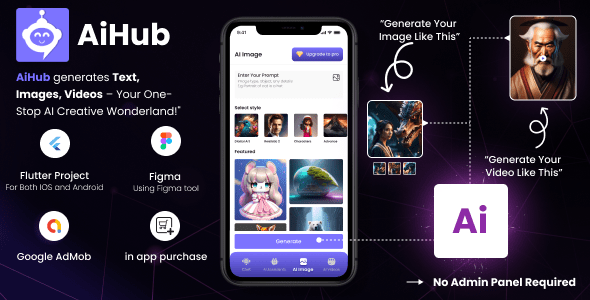 AiHub  Video, Image and Text generative AI mobile app | Flutter based Android, iOS Compatible app