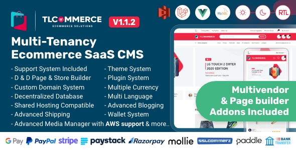 TLCommerce SaaS | Laravel &amp; VueJS Powered Multi-Tenancy Ecommerce SaaS CMS