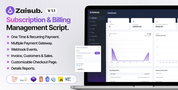 Zaisub  Subscription &amp; Billing Management Laravel Script.