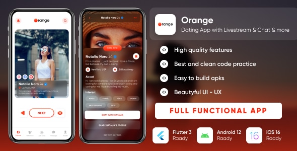 Orange  Dating app with Livestream, Chat, Gifts, Payouts : Flutter  Laravel : Full App